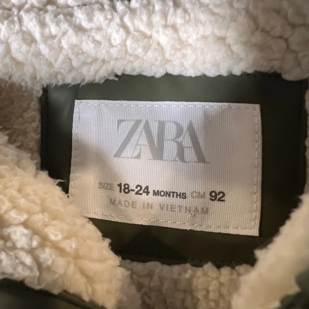 Zara Baby Olive Green Hooded Raincoat Faux Shearling Lined 18-24 Months